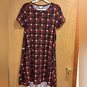NWT Carly LuLaRoe Carly Plaid Swing Dress - Red Black Cream Small
